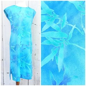 Vintage 80s Diamond Head Hawaii Blue Green Print Hawaiian Shift Dress Size 12
